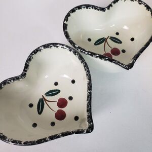 Vtg Chaparral Pottery Cherry Heart Nesting Bowls Set Red Spongeware Cottagecore
